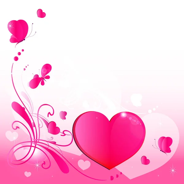 Design Cartão Casamento Com Corações Rosa Borboletas Isoladas Fundo Branco — Vetor de Stock