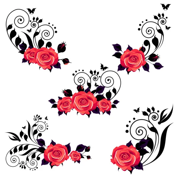 Piękne Różowe Kwiaty Swirls Białym Tle Białym Tle Wektor Ilustracja — Wektor stockowy