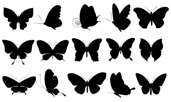 Rader Svarta Fjärilar Isolerad Vit Bakgrund Vektor Illustration — Stock vektor