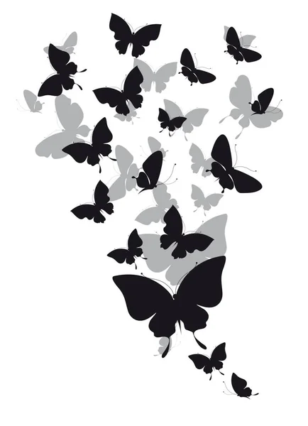 Conjunto Mariposas Voladoras Aisladas Sobre Fondo Blanco Vector Ilustración — Vector de stock