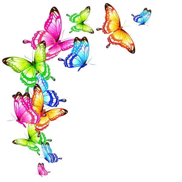 Serie Farfalle Volanti Luminose Isolate Sfondo Bianco Vettore Illustrazione — Vettoriale Stock