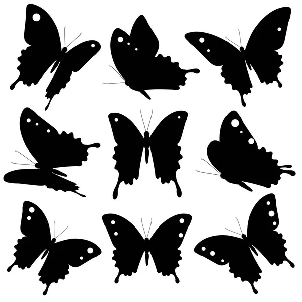 Reihen Schwarzer Schmetterlinge Isoliert Auf Weißem Hintergrund Vektor Illustration — Stockvektor