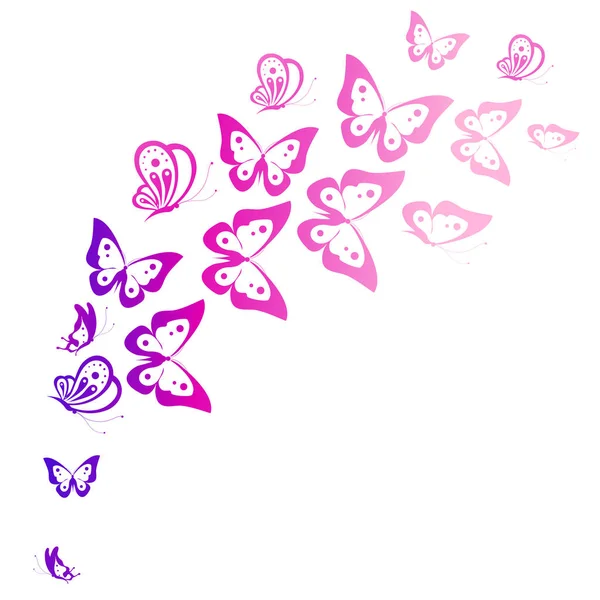 Satz Rosa Schöner Schmetterlinge Isoliert Auf Weißem Hintergrund Vektor Illustration — Stockvektor