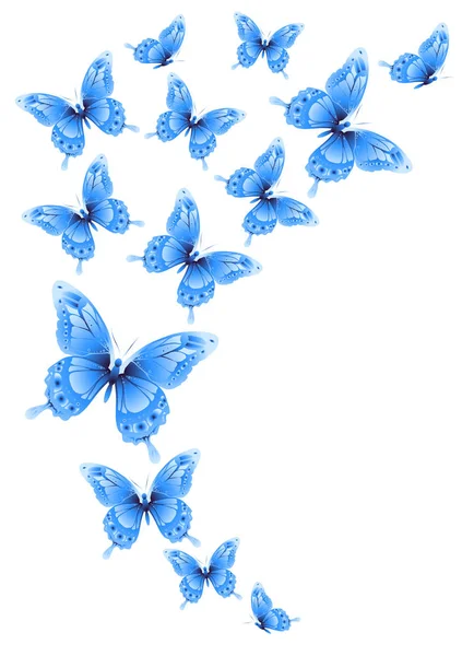 Conjunto Hermosas Mariposas Azules Aisladas Sobre Fondo Blanco Vector Ilustración — Vector de stock