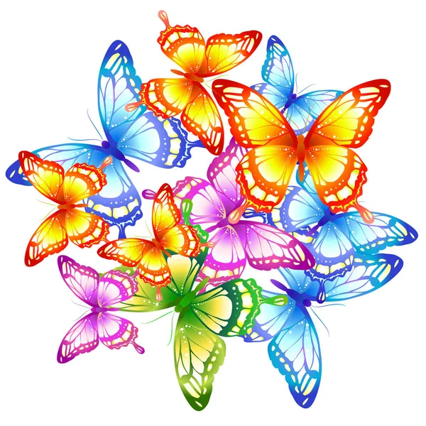 Serie Belle Farfalle Colorate Isolate Sfondo Bianco Vettore Illustrazione — Vettoriale Stock