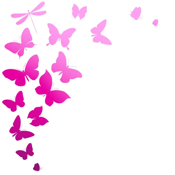 Sada Růžové Krásné Motýly Izolovaných Bílém Pozadí Vektor Ilustrace — Stockový vektor