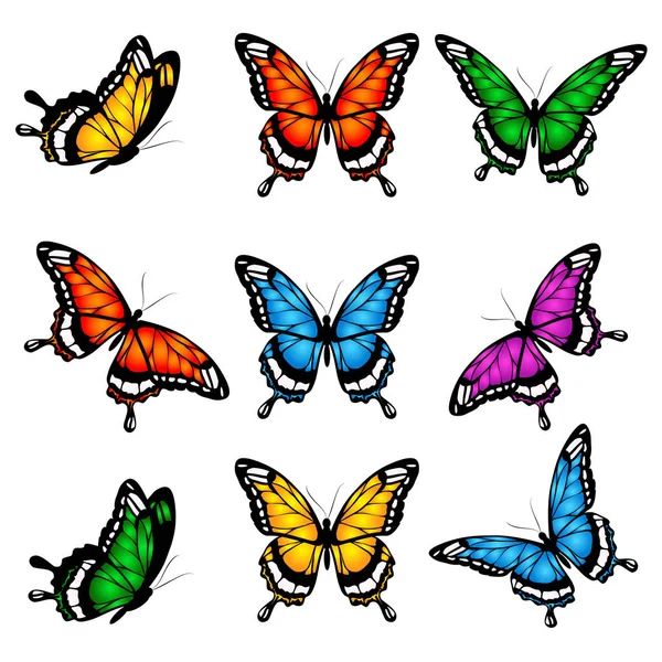 Ensemble Beaux Papillons Colorés Isolés Sur Fond Blanc Vecteur Illustration — Image vectorielle