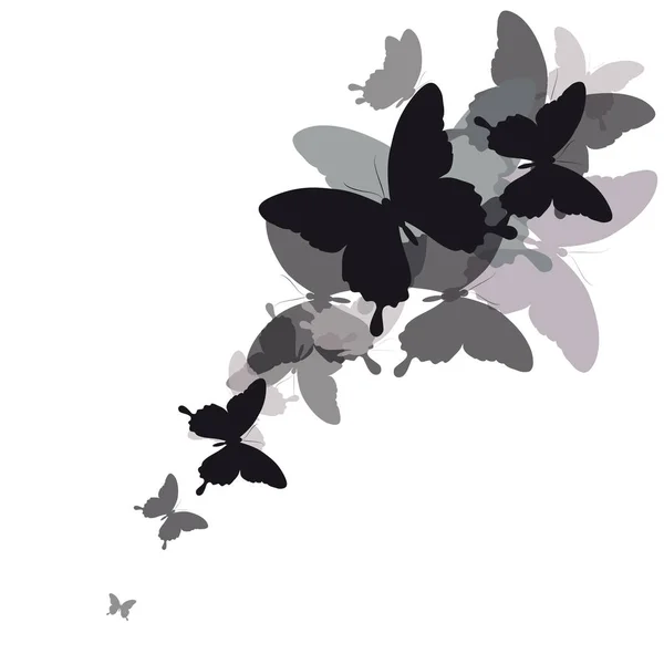 Vector Illustration Black Butterflies Isolated White Background — Stock Vector