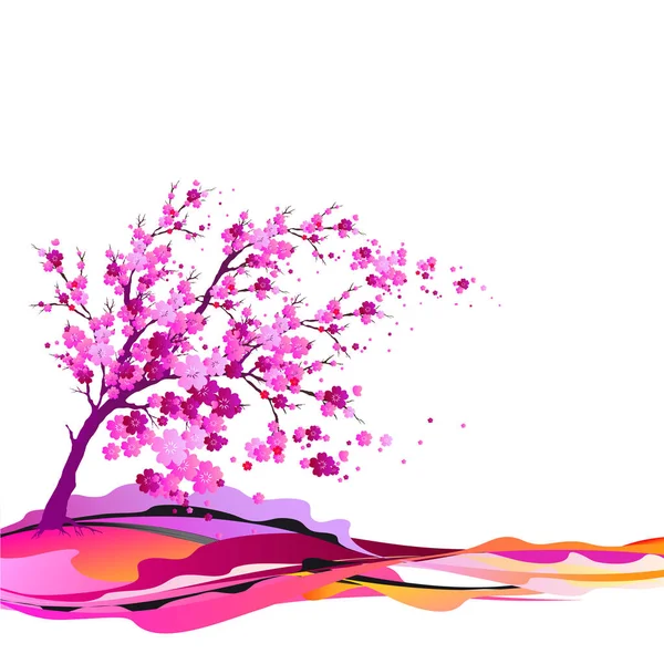 Mooie Roze Bloesem Boom Vector Illustratie Voorjaar Concept — Stockvector