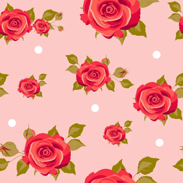 图案与美丽的玫瑰花在粉红色背景 — 图库矢量图片
