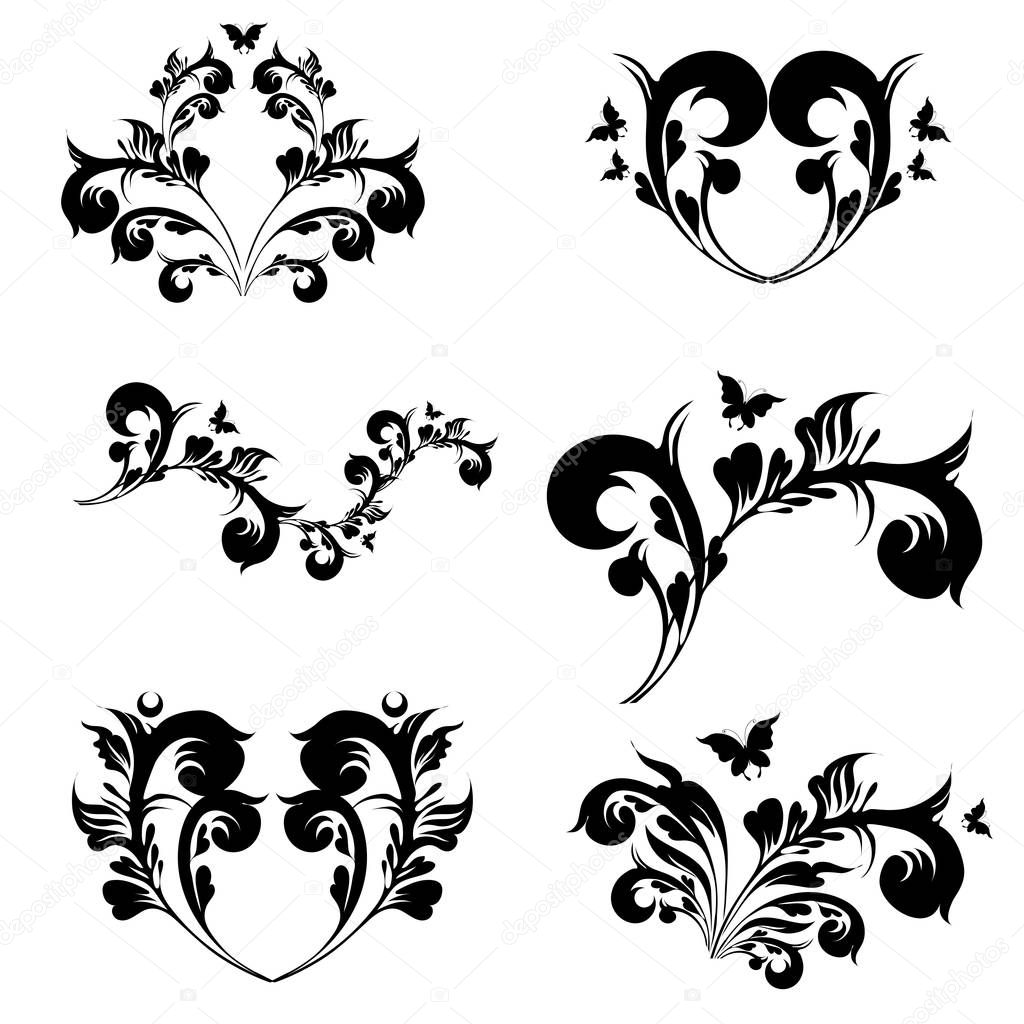 set of beautiful black swirls isolated on white background, vector, illustration