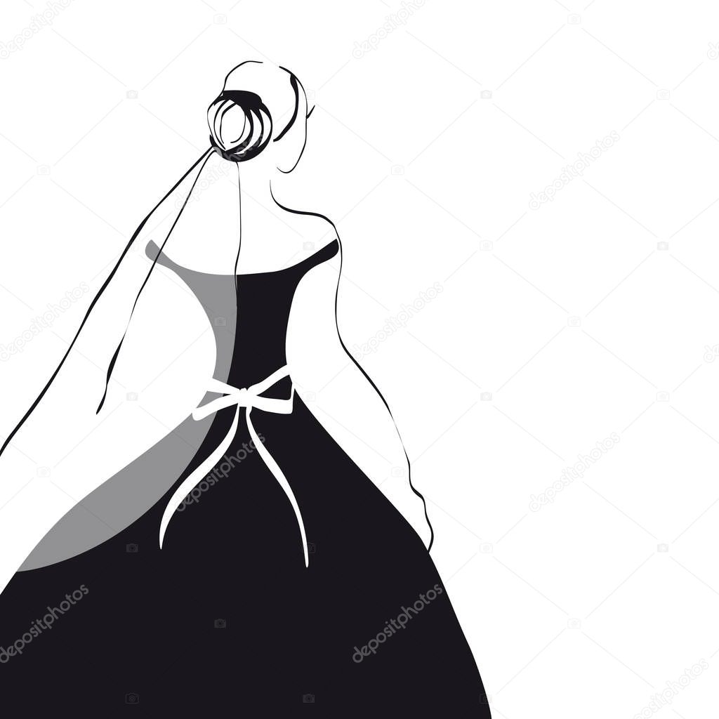 cartoon character of woman in wedding dress isolated on white background, vector, illustration