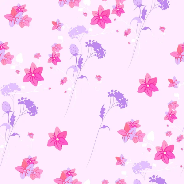 Pattern Beautiful Wild Meadow Flowers Pink Background Vector Illustration — Stock Vector