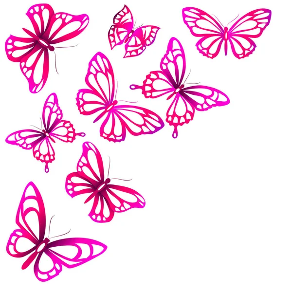 Postkarte Mit Sammlung Rosa Fliegender Schmetterlinge Isoliert Auf Weißem Hintergrund — Stockfoto
