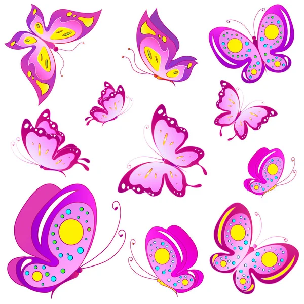 Cartolina Postale Con Collezione Farfalle Volanti Rosa Isolate Sfondo Bianco — Foto Stock