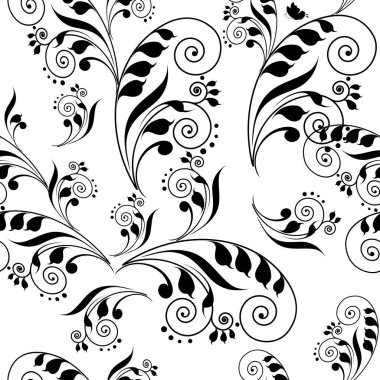 bitkiler ve beyaz arka plan üzerinde izole swirls ile sorunsuz sanat dekoratif desen