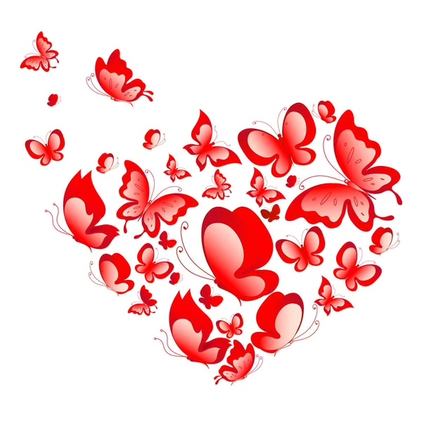 Valentine Card Flying Red Butterflies Form Heart Isolated White Background — Stock Photo, Image