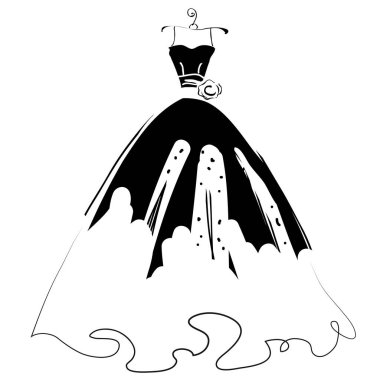 Düğün elbise tasarımı askı, vektör, illüstrasyon kroki