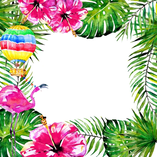 güzel tropikal palmiye laves, suluboya çerçeve