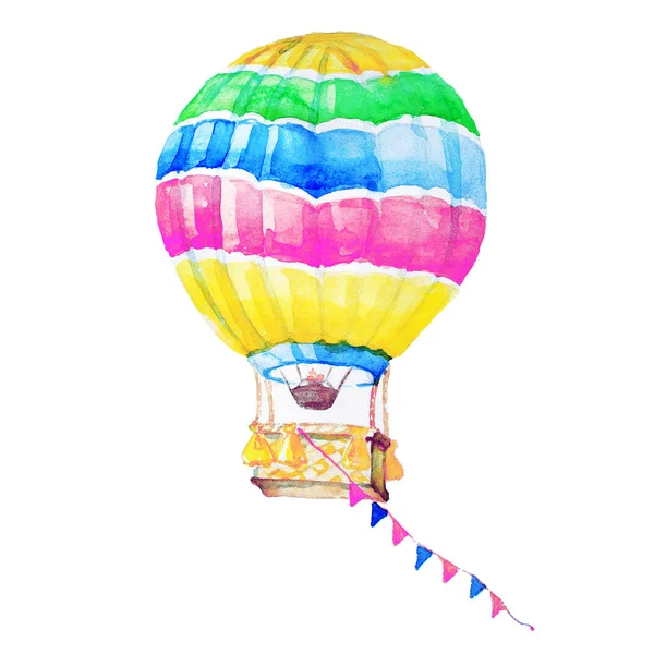 beautiful color air balloon, watercolor, vintage, isolated on a white