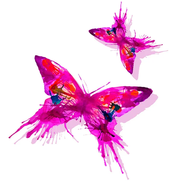 Fjärilar Akvarell Vit Bakgrund — Stockfoto
