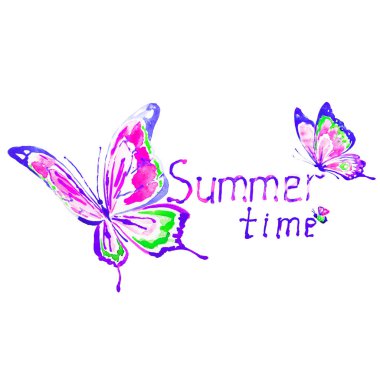 beyaz zemin üzerine suluboya izole kelebekler