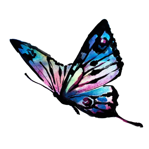 Krásný Modrý Motýl Izolované Bílém Akvarel — Stock fotografie