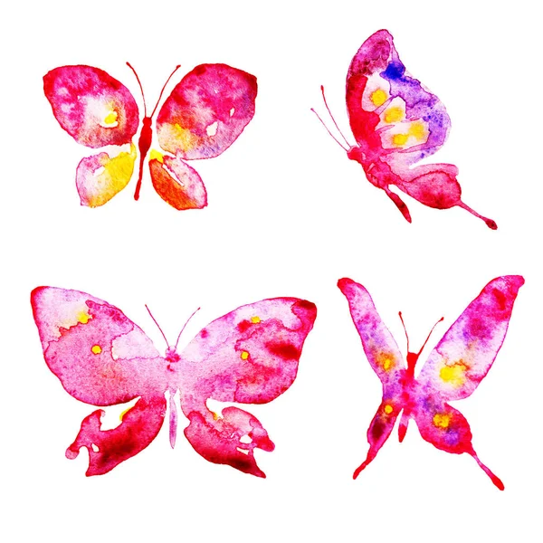 Wunderschöne Schmetterlinge Aquarell Isoliert Auf Weißem Hintergrund — Stockfoto