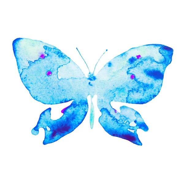Schöner Blauer Schmetterling Isoliert Auf Einem Weißen Aquarell — Stockfoto