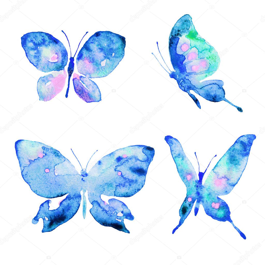 beautiful   butterflies, watercolor, isolated on a white