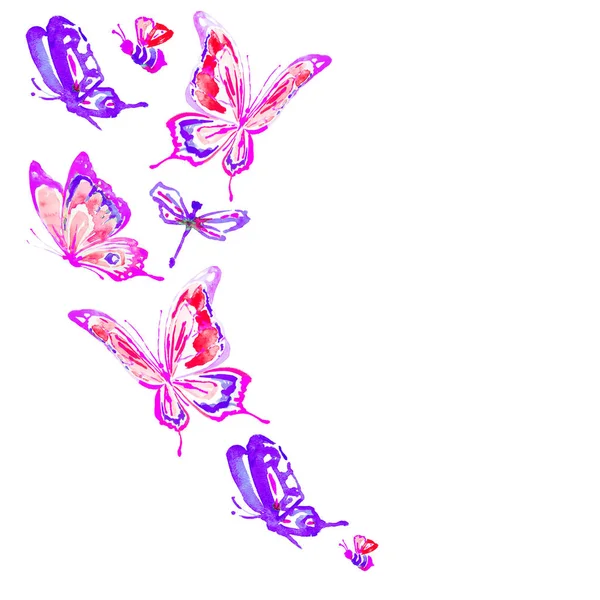 Mooie Vlinders Aquarel Geïsoleerd Een Witte Achtergrond — Stockfoto
