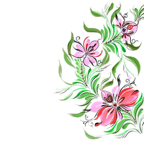 Szép Rózsaszín Virágokkal Akvarell Elszigetelt Fehér — Stock Fotó