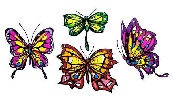 Όμορφα Φωτεινά Πεταλούδες Ακουαρέλα Απομονώνονται Λευκό — Φωτογραφία Αρχείου