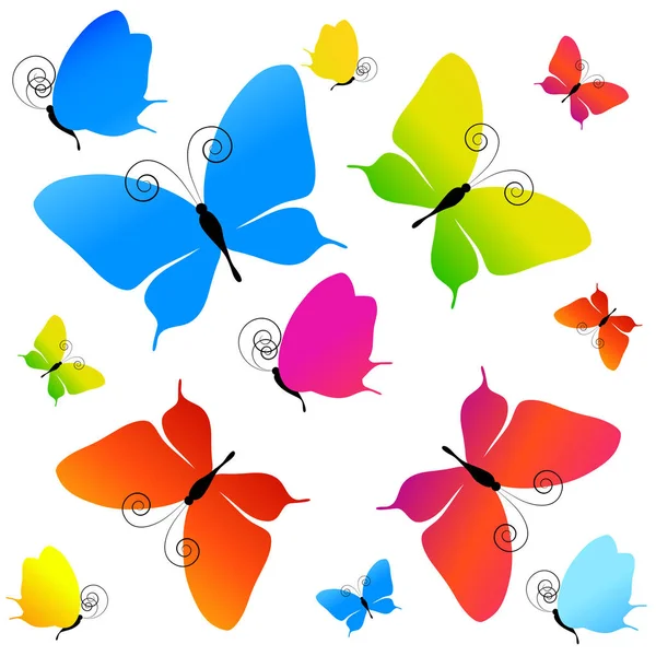Hermosas Mariposas Color Conjunto Aislado Blanco — Foto de Stock