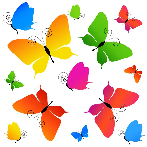 Beautiful Color Butterflies Set Isolated White — Stock Photo, Image