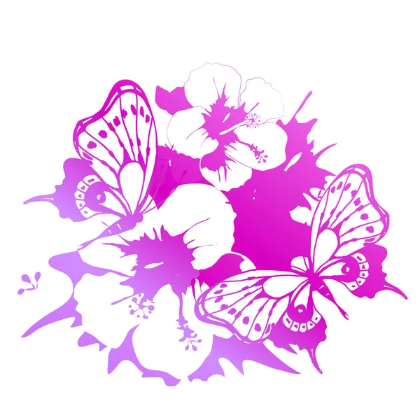 蝴蝶和花朵 白色背景 — 图库照片