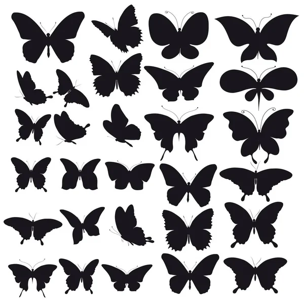 Mariposas Negras Aisladas Sobre Fondo Blanco — Archivo Imágenes Vectoriales