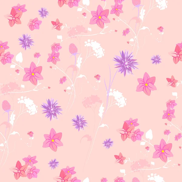 Hermosas Flores Silvestres Ramo Aislado Rosa — Archivo Imágenes Vectoriales