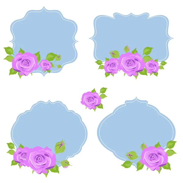 Belas Flores Rosa Rosas Azul — Vetor de Stock