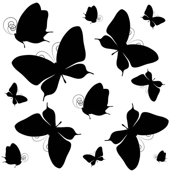 Чорні Метелики Ізольовані Білому Тлі — стоковий вектор