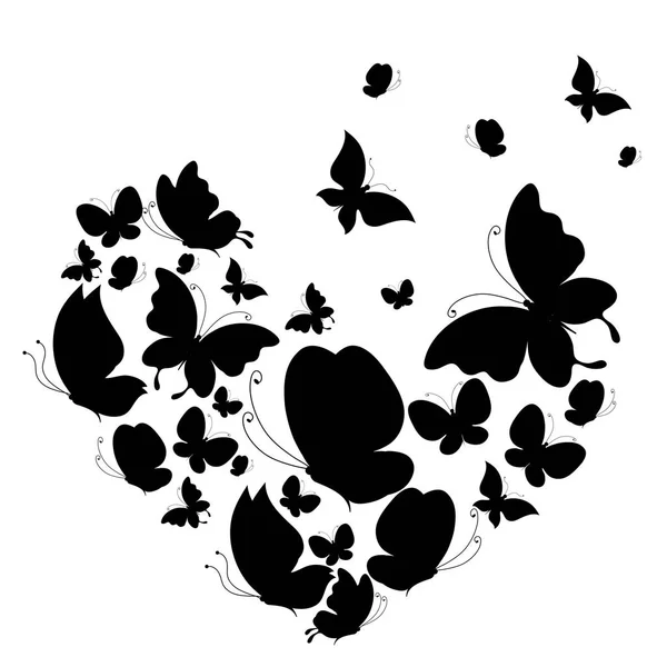 Mariposas Negras Aisladas Sobre Fondo Blanco — Vector de stock