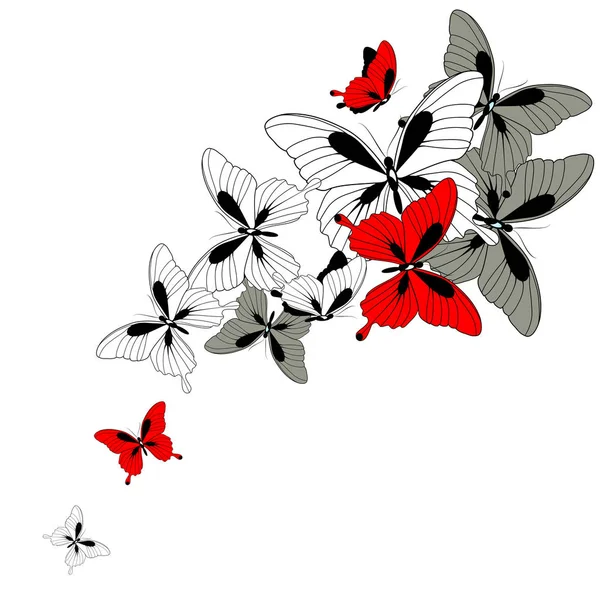 Czarny Motyl Czerwony Białym Tle — Zdjęcie stockowe