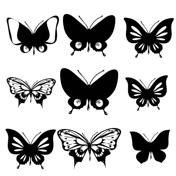 Mariposa Negra Aislada Sobre Blanco — Vector de stock