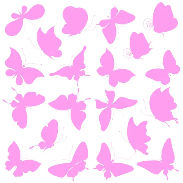 Beautiful Pink Butterflies Isolated White — Stock Vector