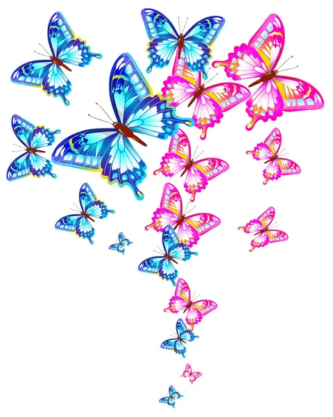 Hermosas Mariposas Rosadas Aisladas Blanco — Vector de stock