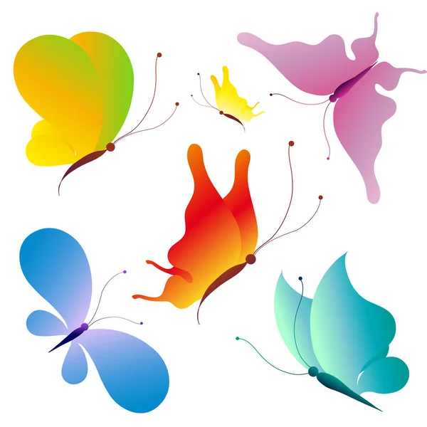 Uppsättning Vackra Färgglada Fjärilar Isolerad Vit Bakgrund — Stockfoto