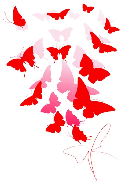 Belle Farfalle Rosa Isolate Bianco — Vettoriale Stock