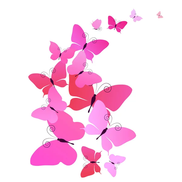 Hermosas Mariposas Rosadas Aisladas Blanco — Vector de stock