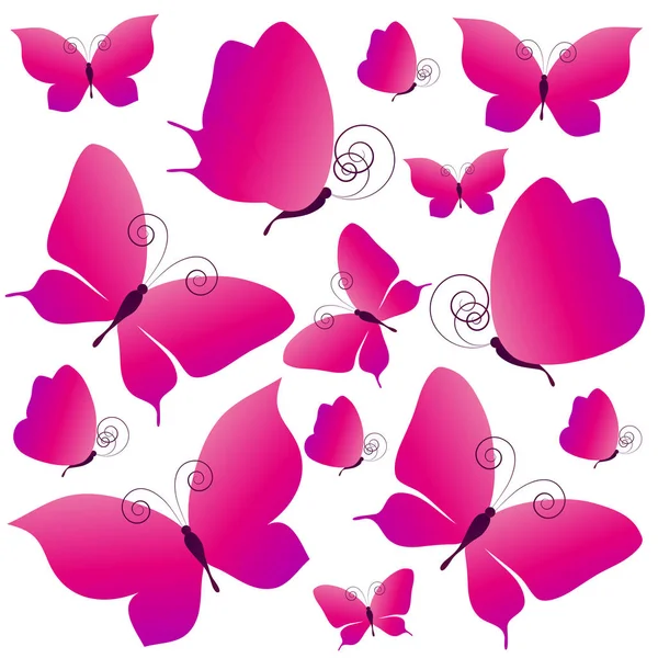 Beaux Papillons Roses Isolés Sur Blanc — Image vectorielle