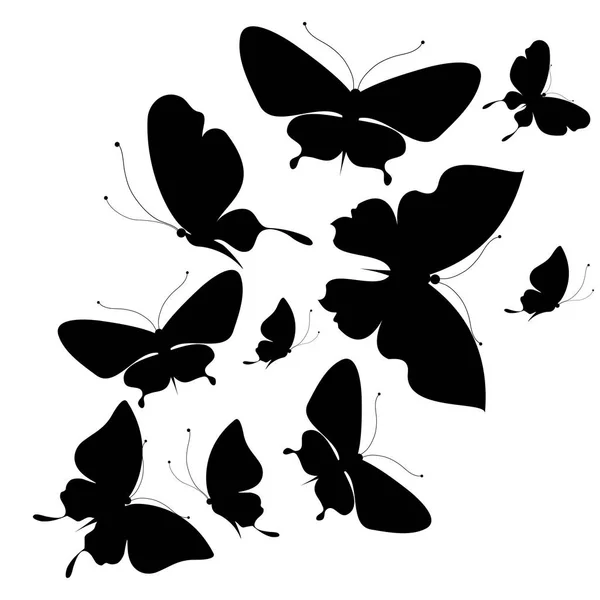 Svarta Silhuetter Fjärilar Isolerad Vit Bakgrund — Stockfoto